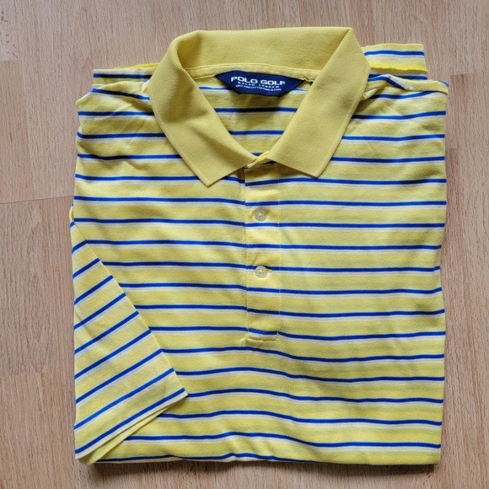 Polo Golf Ralph Lauren Men's Striped Short Sleeve Polo‎ Shirt Size L Yellow Blue